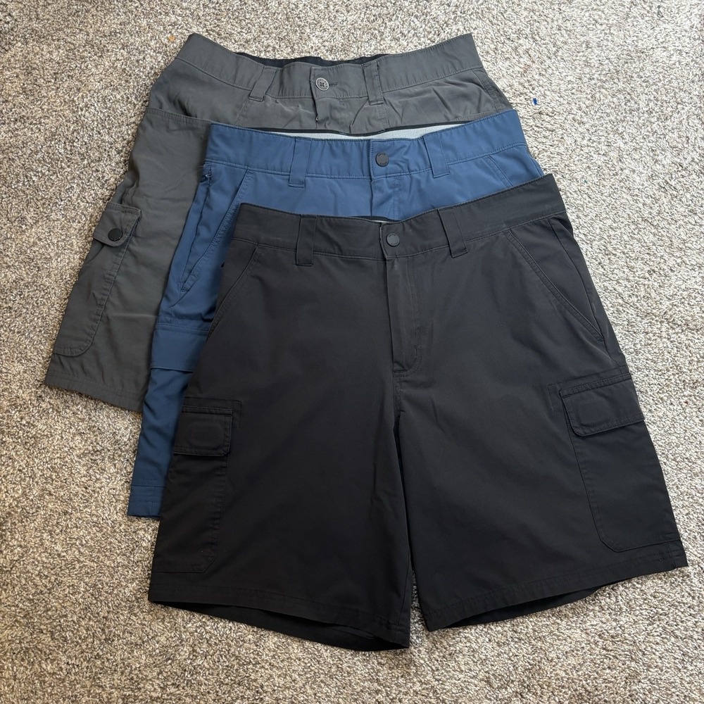 Orvis Shorts Mens 32 Lot of 3 Gray Black Navy Voyager Cargo Nylon Stretch Hiking